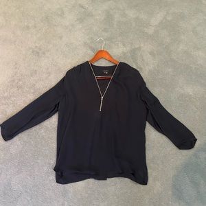 Theory Navy Blue Front Zip Blouse Size Large